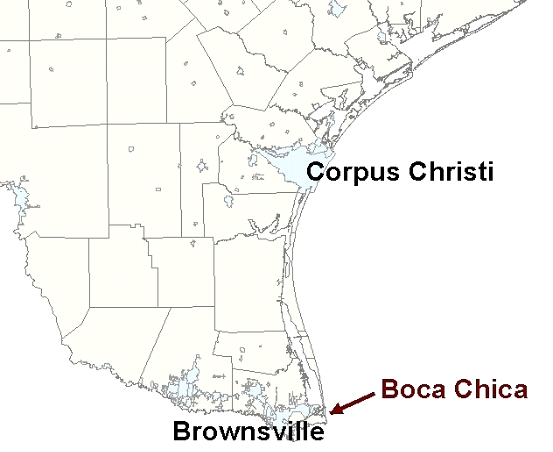 Vicinity Map for Boca Chica State Park, 15 Miles East of Brownsville