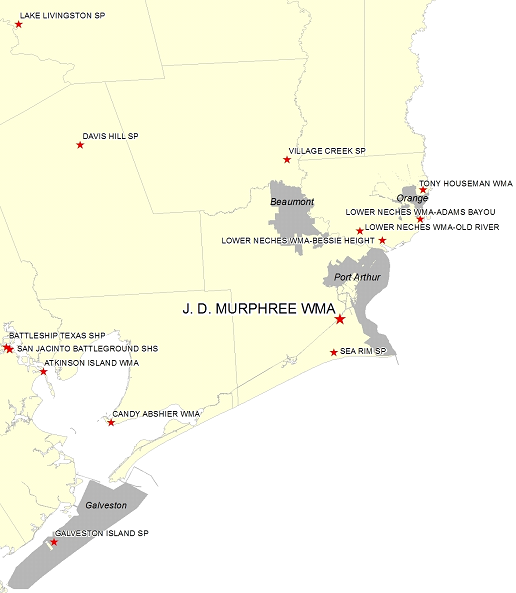 Vicinity Map for the J.D. Murphree WMA - 5 Miles South of Port Neches