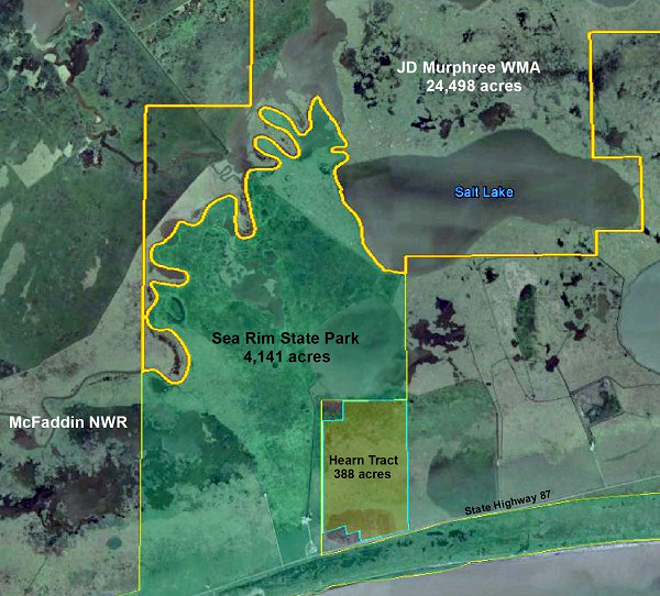 Site Map Showing Sea Rim State Park and Location of Proposed 388-Acre Donation