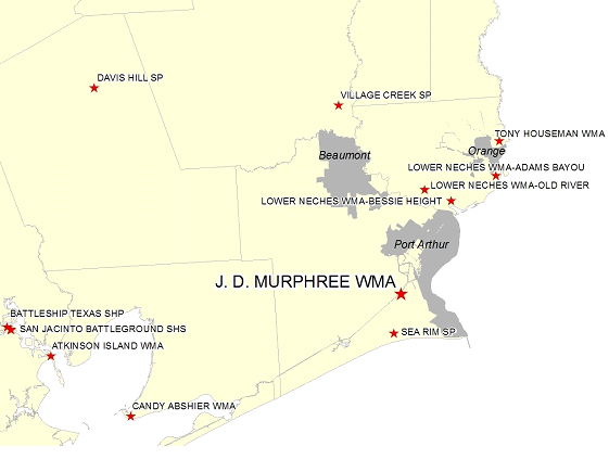 Vicinity Map for JD Murphree WMA - 5 Miles South of Port Arthur