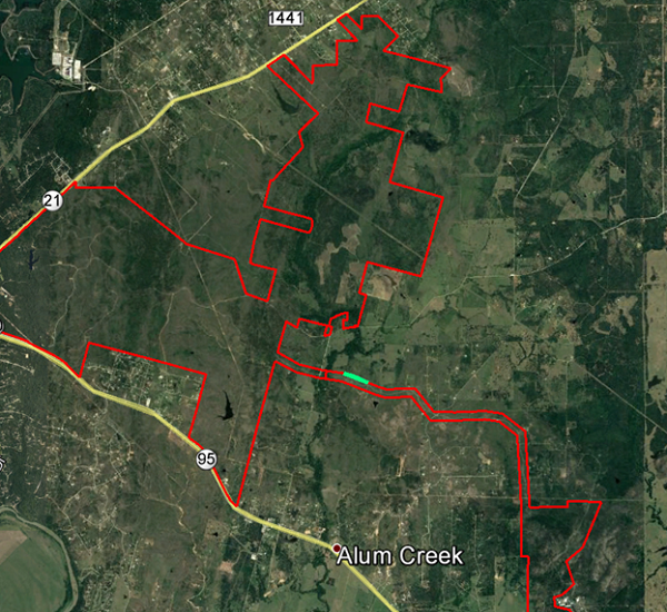 Site Map for Bastrop State Park Subject 1-Acre Tract Outlined in Green