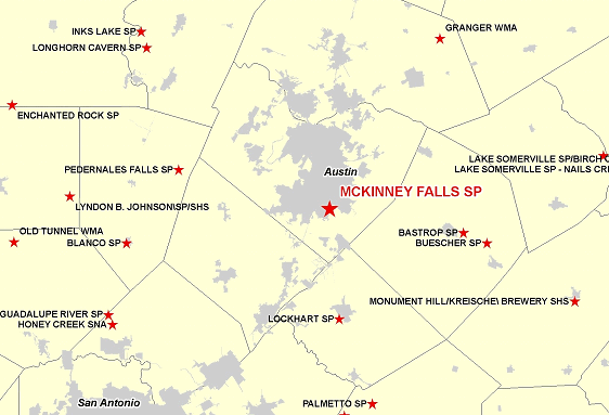 Vicinity Map for McKinney Falls State Park in Southeast Austin