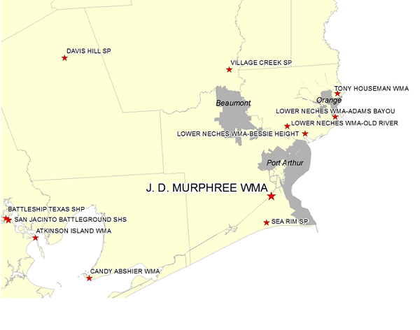 Vicinity Map for JD Murphree WMA - South of Port Arthur