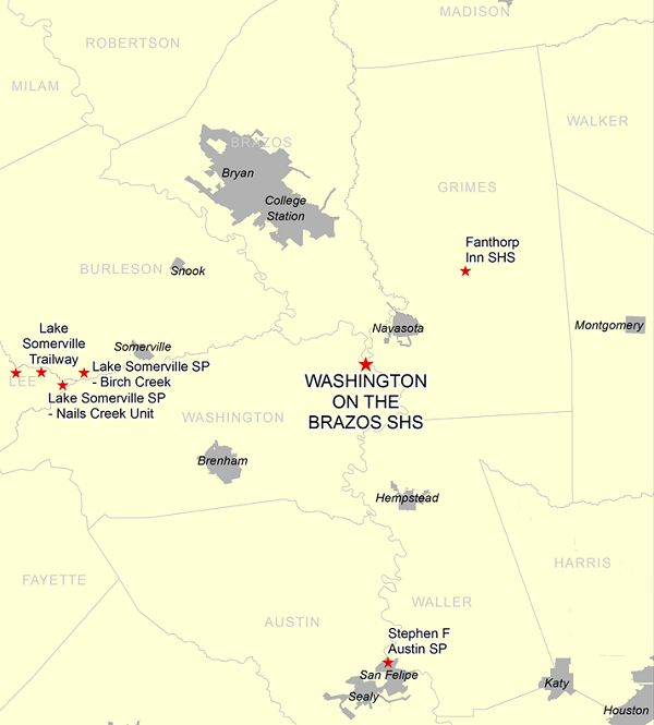 Vicinity Map for Washington on the Brazos SHS 6 Miles South of Navasota