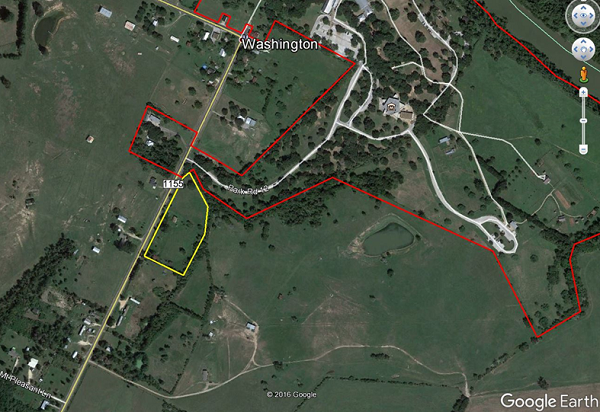 Site Map for Washington on the Brazos and Subject Tract State Historic Site Outlined in Red 4-Acre Tract Outlined in Yellow