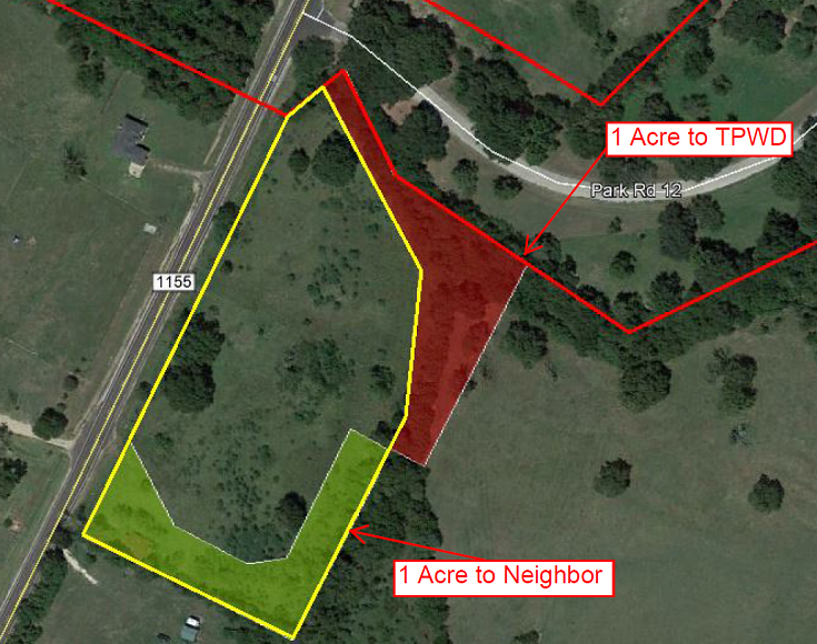 Site Map for Washington on the Brazos and Subject Tract State Historic Site Outlined in Red 1-Acre Exchange Tracts
