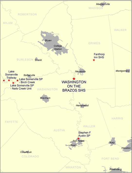 Vicinity Map for the Washington on the Brazos State Historic Site