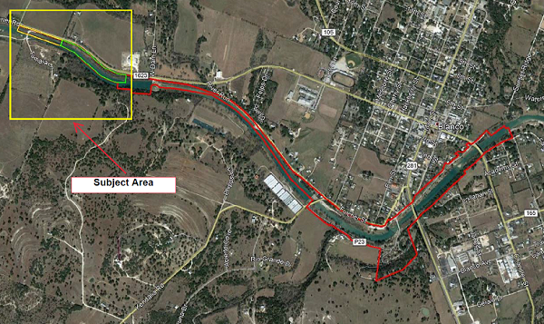 Site Map of Blanco State Park Main Body of Park Outlined in Red