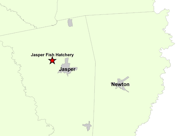 Vicinity Map for Jasper Fish Hatchery/East Texas Conservation Center