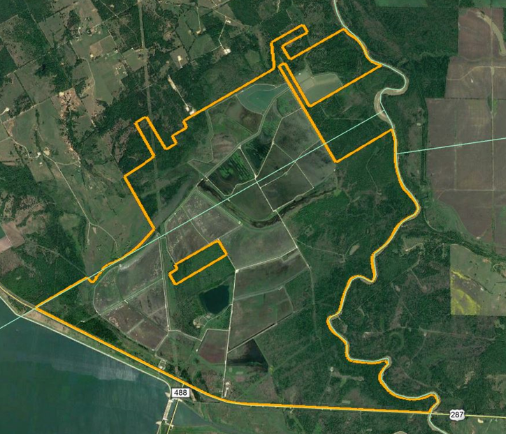 Richland Creek Wildlife Management Area Outlined in Yellow
