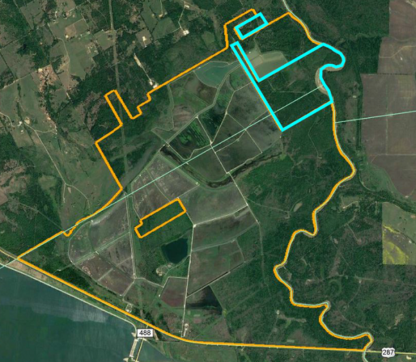 286.5-acre Subject Tracts Outlined in Blue