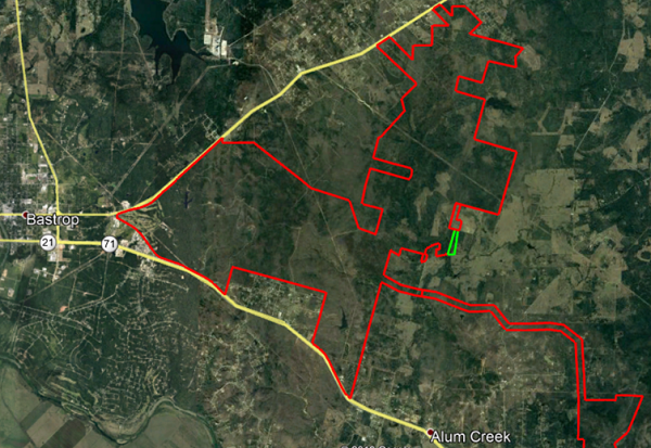 Site Map for Bastrop State Park in Red
