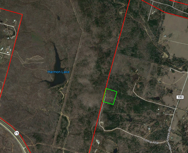 Site Map for Bastrop State Park Outlined in Red