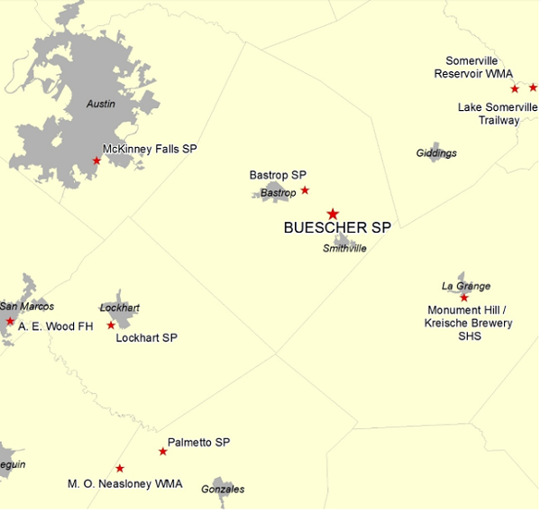Vicinity Map for Buescher State Park