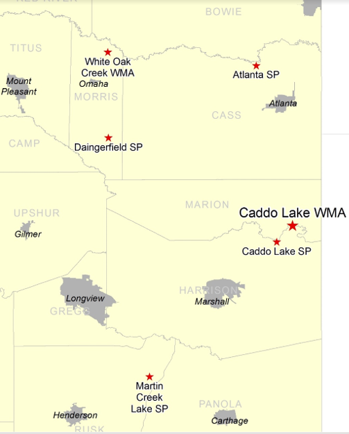 Vicinity Map for Caddo Lake Wildlife Management Area