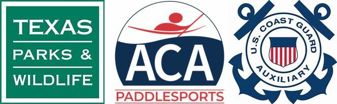 Texas Parks and Wildlife Logo, ACA PaddleSports Logo, US Coast Guard Auxiliary Logo