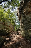 Canyon with steep rock walls
