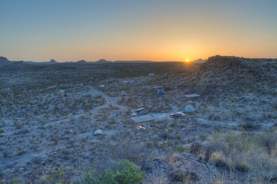 Sunrise over campsites