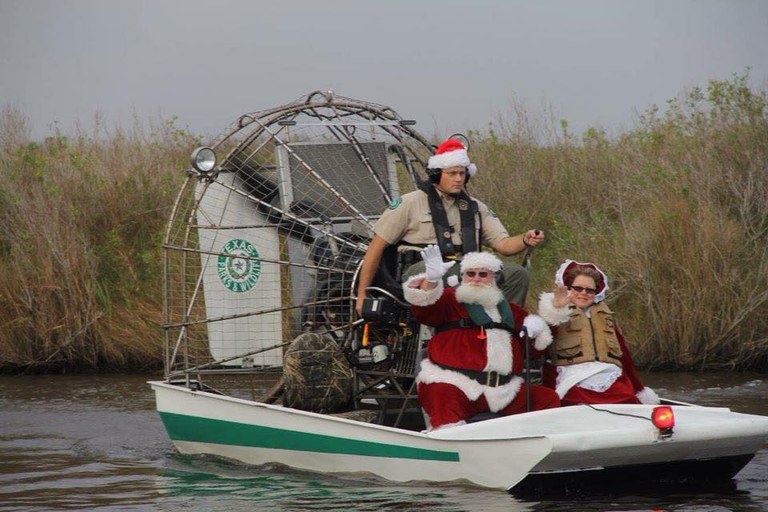 Santa Claus in an airboat