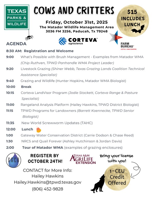 Cows and Critters Field Day Agenda