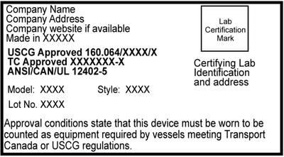 US Coast Guard life jacket approval label