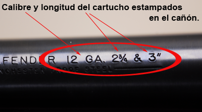 Gauge and shell length stamped on barrel