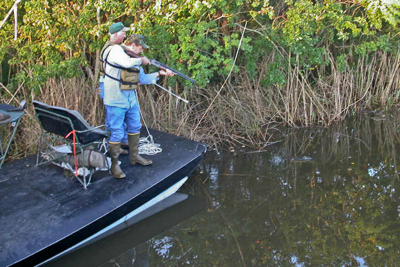 Alligator hunting from a boat