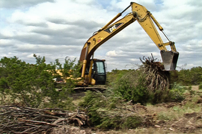 brush-clearing with backhoe