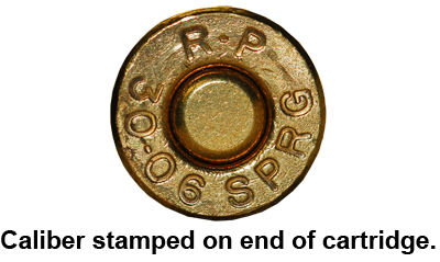 Caliber stamped on end of cartridge