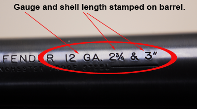 Gauge and shell length stamped on barrel.
