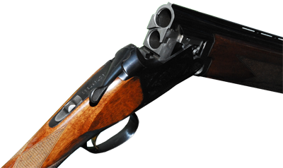 Closeup Double Barrel Over Under shotgun