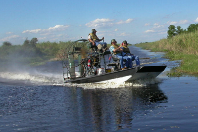 Hunters in air boat