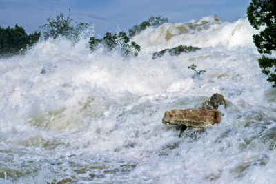 Raging flood waters