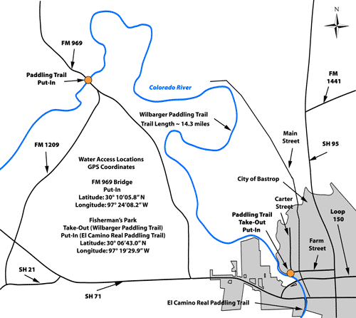 Area map of Wilbarger Paddling Trail