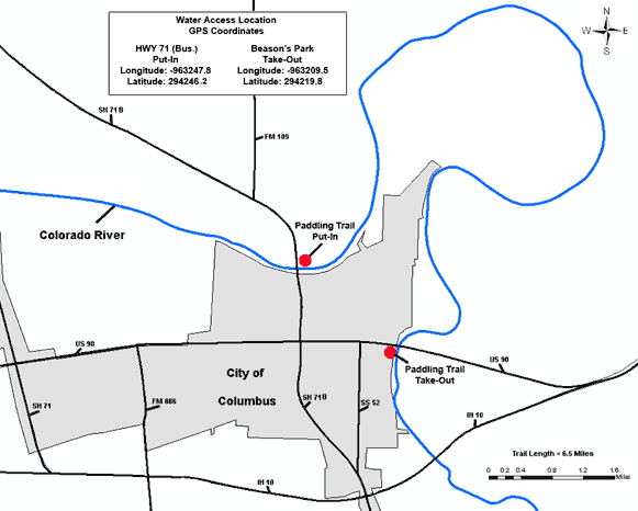 Area map of Columbus Paddling Trail