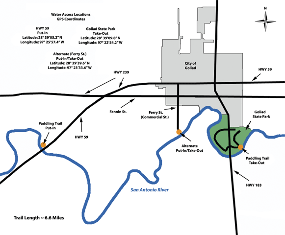 Area map of Goliad Paddling Trail