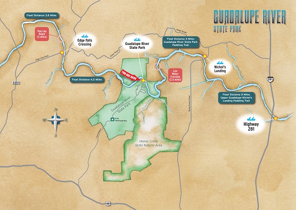 Area Map of Guadalupe River State Park Paddling Trail