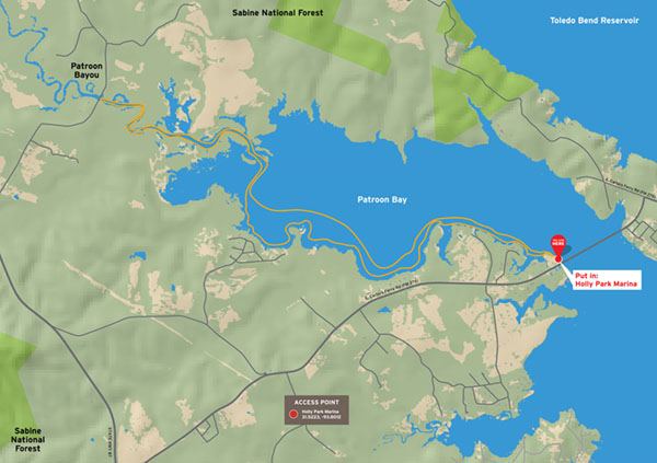 Area Map of Toledo Bend-Patroon Bayou Paddling Trail