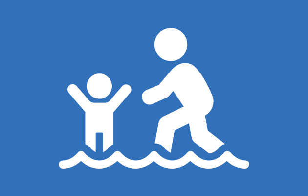 parent and child near water