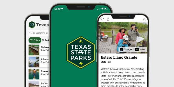Texas State Parks Guide app on two devices
