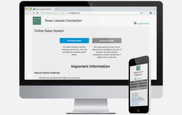 Texas License Connection website on phone and computer screen