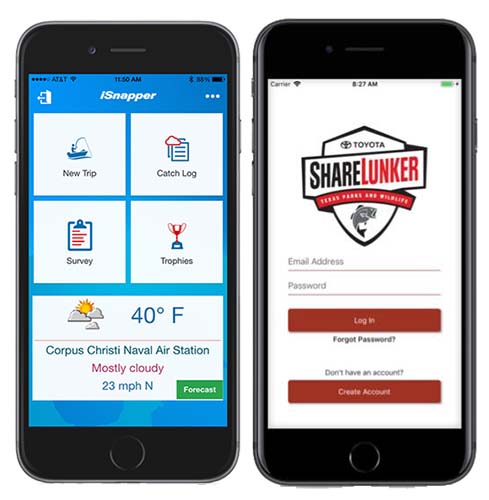 isnapper and sharelunker apps on phones