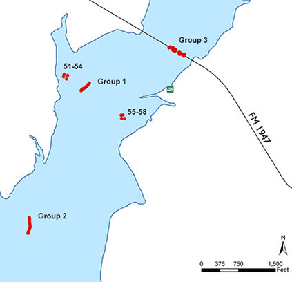 East arm of lake with five attractor sites