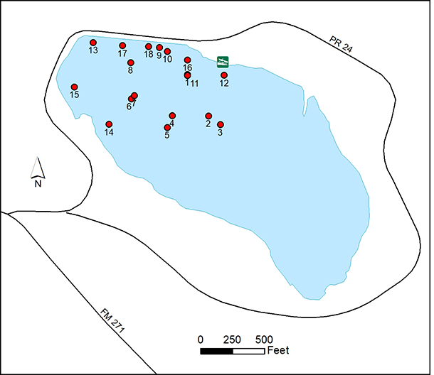shows location of fish habitat structures