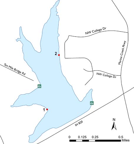 Map with red dots at fish attractor locations