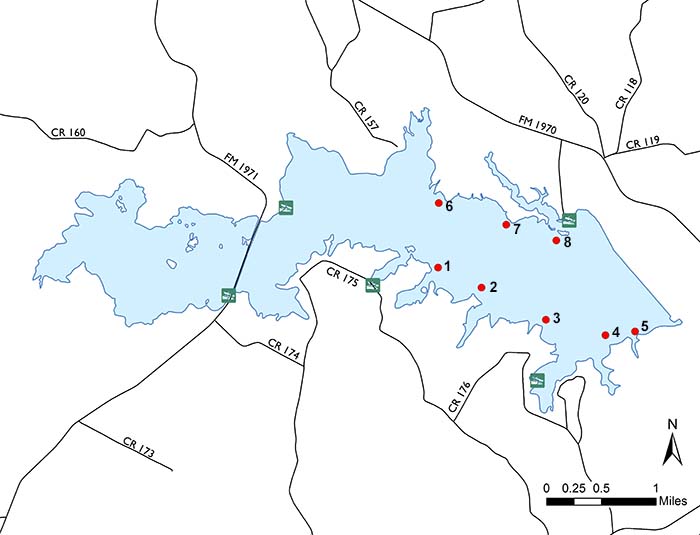 Map showing locations of fish attractors