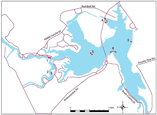 Lake outline showing locations of structure