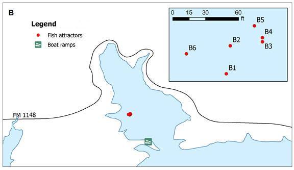 Fish attractor sites in Rocky Hollow area