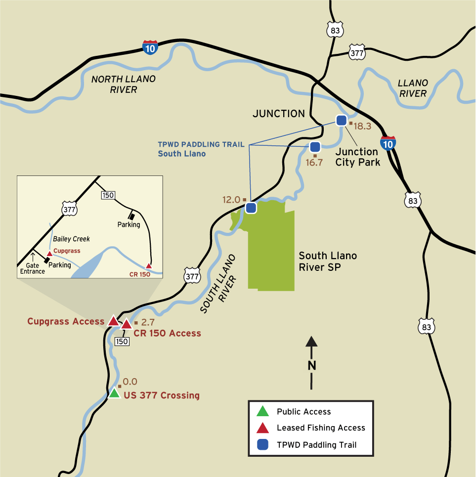 map of south llano river access points near junction