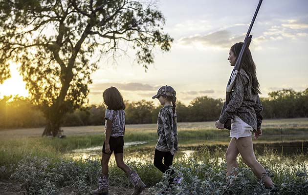 Mom with girls on dove hunt
